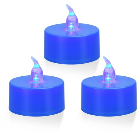 ERTYUI Lot de 24 bougies chauffe-plat à LED, lumière bleue, base bleue