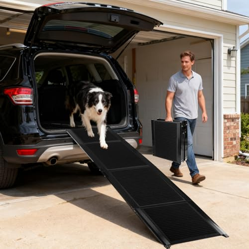Nobleza - Rampa per Cani Auto Pieghevole - 170 * 44 cm, Portata 80 kg, Superficie Antiscivolo per Massima Sicurezza, Ideale per Auto, SUV, Camion e Uso Interno