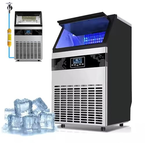 Máquina de hielo comercial, 40 cubitos en 10-20 minutos, 55 kg/24 h, máquina de hielo automática independiente de acero inoxidable, capacidad de almacenamiento de hielo de 15 kg, con filtro.,100kg