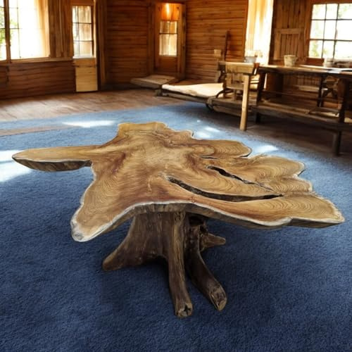 Kinaree Beistelltisch mit Baumscheibe ALOR Setar - 100cm Sofatisch aus massivem Teak in rustikaler Optik, die Tischplatte wurde aus einem Teak-Baum Querschnitt gefertigt (50x90-100cm)