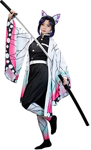 CR ROLECOS Kochou Shinobu Cosplay-Outfit für Damen, Shinobu Cosplay-Kostüm, Anime-Robe, Kimono, Uniform, Halloween, Größe M