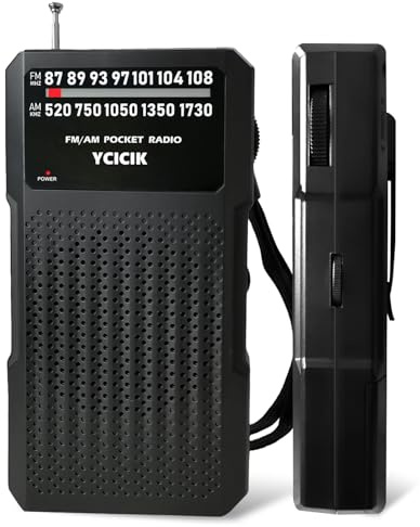 Ycicik Radios Portable Am Fm, Battery Operated Radio with Headphone Jack & Back Clip, Pocket Radio with Long Range Reception for Seniors Elderly, Indoor Outdoor Camping Travel (Black)