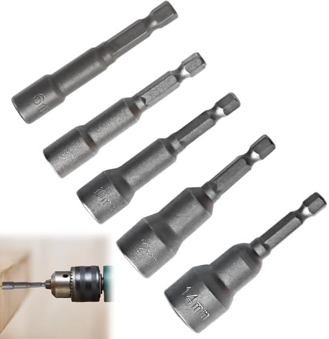 5 Pcs Magnetic Socket Set for Drill, 6mm to 14mm Hex Nut Driver Set, Nut Setter Drill Bits Socket Wrench for Bolts and Nuts Removal Tool, 1/4 inch Hex Shank, Metric