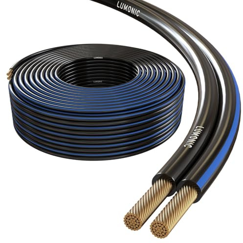 Lumonic Cavi per altoparlanti | 50m Nero | 2x 2,5mm² CCA | Marcatura blu Cavo per diffusori HiFi | Linea audio doppia