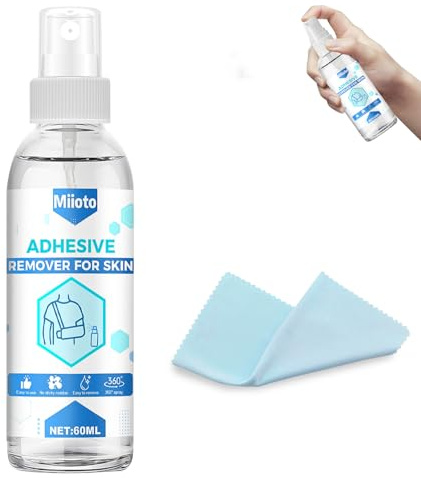 Miioto Spray Rimozione Cerotti, Medical Adhesive Remover, 60ml Spray per Rimuovere Cerotti +12 * 12 Cm Asciugamano, Si Dissolve Rapidamente Può Essere Facilmente Rimosso