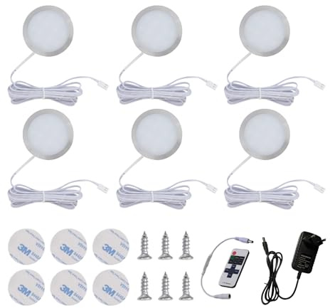 6er Set Led Schrankbeleuchtung, Led Spot Akku Usb Aufladbar, Vitrinenbeleuchtung, 12W Unterschrank Beleuchtung Mit Fernbedienung Timer Für Kabinett Schränke Weinschrank Kleiderschrank Küche