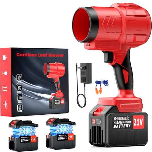 Souffleur De Feuilles sans Fil avec 2 Batteries 21V 2×4,5mAh, Moteur sans Balais 150 000 TR/Min, Souffleur Batterie 320km/h, Souffleuse Électrique Légère pour Entretien des Terrasses, Voitures, Neige