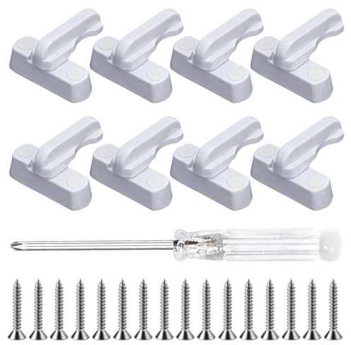 8 Pack Crescent Sash Window Locks, Sliding Window Latches, Cam Lock Set | Zinc alloy cam action; 8 locks, 16 screws, 16 caps and screwdriver, for uPVC or wooden sliding frames in homes and rentals