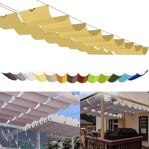 Einziehbares Welle Sonnensegel 1x3m, Verstellbar Schattenabdeckung nach Maß Pergola Markise 95% UV-Schutz & reißfest Inkl. Montageseilen für Terrasse Pergola Beige