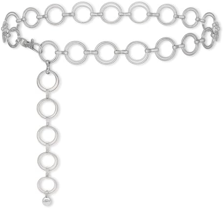 HIVTE Kettengürtel Damen Taillengürtel Metall verstellbar 110 cm Accessoire für Konzerte (Silber)