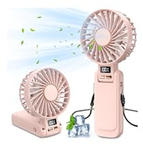 Ajgvq Ventilatore Portatile, 5 Velocità Ventilatore USB Ricaricabile di 4500mAh Batteria（Autonomia 20h）, 180° Girevole Ventilatore Silenzioso, Display a LED, 3 in 1 Ventilatore da Tavolo/Mano/Collo