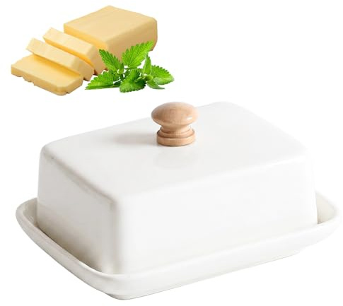 GETRICH Beurrier Céramique avec Couvercle, Beurrier Porcelaine, Blanc | Boîte à Beurre pour 250 g, Passe au Lave-Vaisselle pour Cuisine, Réfrigérateur, Comptoir Conserver et Servir Votre Beurre