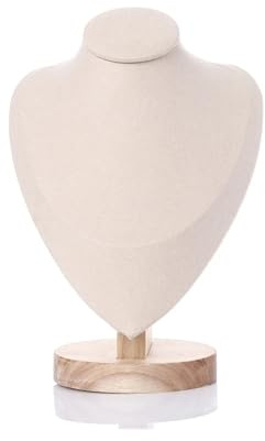 BFLCWSTD Smyckebyst 1 st trä skyltdocka byst halsband display stående porträtt modell hals hänge smycke förvaring ställning hållare fönster (beige, M)