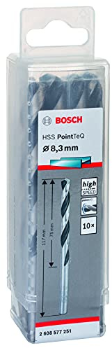 Bosch Accessories 2608577251 HSS PointTeQ (8,3 x 75 x 117 mm) - Set da 10 Pezzi di Punte Elicoidali per Trapano per Metallo, Acciaio, Fusione o Plastica, Grigio (Argento), Ø 8.3 mm