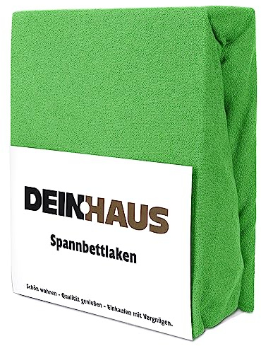 DH DEIN.HAUS Frottee Weiches Spannbetttuch 200 x 220 cm – Baumwolle, mit Gummizug, pflegeleicht, Bettlaken – Farbe: Grün