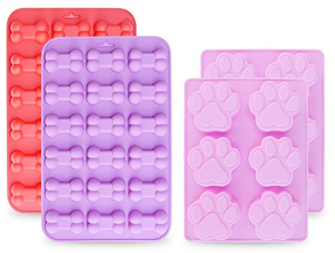 Jumbo Puppy Dog Paw (6 Cavity) und Knochenformen, Non-Stick Food Grade Silikon Hund behandelt Formen, Silikonform für Schokolade, Süßigkeiten, Gelee, Eiswürfel, Hund behandelt (4-er Set)