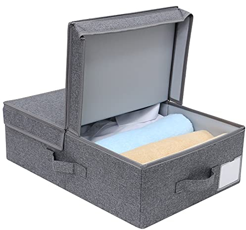 CDs,DVDs Dustproof Clothing Storage Box with Flip Top Lid, Rigid Folding Lidded Storage Baskets for Apartment, Baby Shower, Black Gray