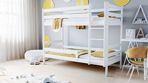 WFL GROUP Etagenbett 2 Kinder Weiß 80x180 cm – Kinderbett Holz Bett Hochbett mit Rausfallschutz – Doppelbett für Jungen und Mädchen – Skandinavisches Design – Ohne Matratze