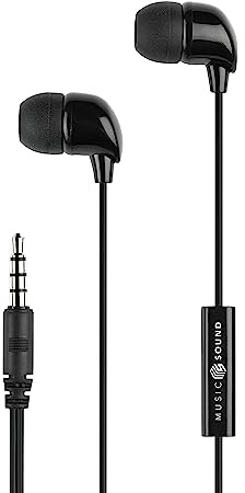 Music Sound | ÉCOUTEURS Fullcolor Intra-Auriculaires | Écouteurs Intra-Auriculaires Stéréo avec Fil et Microphone Intégré - Connecteur Jack 3.5 mm - Câble Anti-enchevêtrement de 1,2 m - Couleur Noir