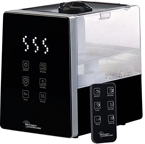 Newgen Medicals Luftreiniger: Aroma-Luftbefeuchter, Ionisator, Timer, Warmer & kalter Nebel, 6 Liter (Ultraschall Luftbefeuchter, Duft, Luftbefeuchtung)