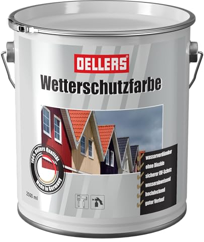 OELLERS Wetterschutzfarbe wasserbasierter Holzlack, 2.5l, RAL 5014 Taubenblau, farbige Holzbeschichtung, 3in1 Grundierung + Deckanstrich + UV-Schutz für Innen und Außen, auch für Metall geeignet