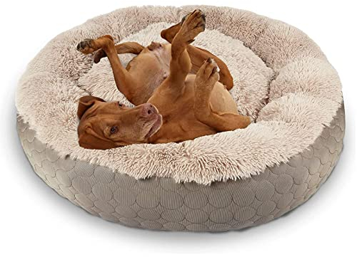 ANWA Hunde-Donut-Bett, beruhigendes Bett, rund, flauschiges Hundebett für mittelgroße und große Hunde, kühlend, wärmend, weiches Hundekissenbett, doppelseitig erhältlich, Donut-Bett mit warmen und