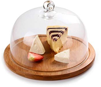 XOOPIT Copertura per Alimenti, Campana Coperchio Microonde, Scatola per Torta Rotonda, Vassoio per Sandwich in Legno per Feste, Cupola Antipolvere in Vetro, Diametro retrò, 21-30 cm, Server