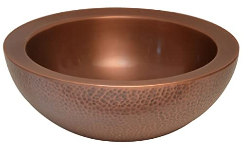 Casa Moro Faris CMDM08 Oriental Copper Washbasin Diameter 40 cm Round Double-Walled with Hammered Finish Industrial Chic Metal Countertop Wash Basin Bathroom