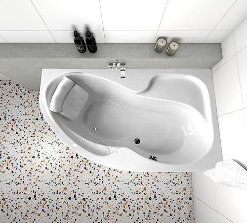 ECOLAM® Eckbadewanne WELA 170x100 cm RECHTS | Badewanne Acrylwanne Sanitäracryl + Schürze + Kopfkissen Sole + Ablaufgarnitur Ab- und Überlauf Automatik Füße | rutschfest pflegeleicht