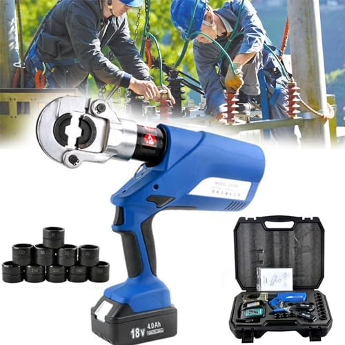 RayGenius Pince hydraulique Rechargeable Outil de sertissage électrique Sertisseuse de Fil alimentée par Batterie avec Une Plage de sertissage de 16-400mm2 EZ-400,DigitaldisplayEZ400