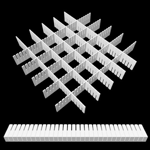 DUTWROY 30Pcs Adjustable Drawer Organizer, White Plastic DIY Grid Drawer Dividers, 15.75x1.97x0.1in, for Socks, Underwear, Makeup, Cosmetic, Clothes