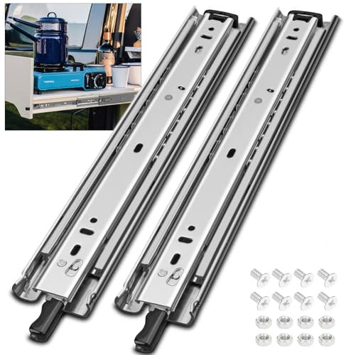 HLC Guía De Cajones Con Cerradura 1 Par (2 uds.), Guía De Cajones De 600 mm Para Cargas Pesadas, 113 Kg De Capacidad De Carga, Extensión Completa Con Guías De Rodamiento De Bolas