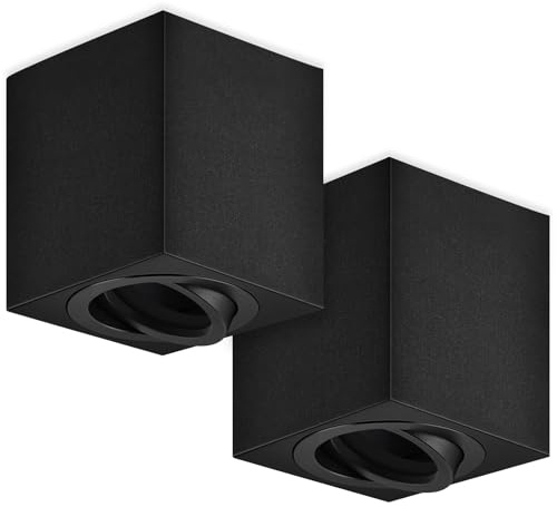 GeyouLux 2 x Adjustable Surface Mounted Spotlights, GU10 230 V, Ceiling Spotlights Ø80 x 84 mm, LED Ceiling Light GU10 Socket, Downlight Lamp Lighting for GU10 and LED Modules, Black-Square