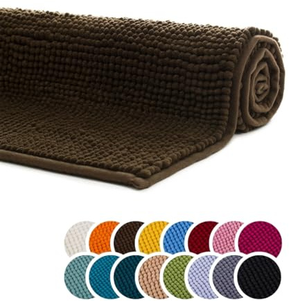 liebling Badematte 50x70 cm, Badezimmerteppich, Mocca Braun, Serie Chile | Rutschfest, Badteppich, Badvorleger, Duschvorleger, Badezimmermatte 50 x 70 cm, WC Deko, OEKO-TEX, Waschbar bis 30 Grad