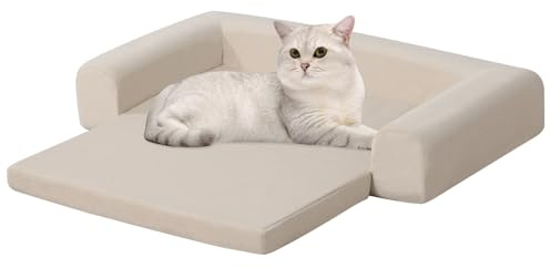 DGBAOBEI Pet Bed 2 in 1 Cat Bed Fold Out Puppy Sofa Velvet Fabric Pet Mat for Cat and Puppy(Beige)
