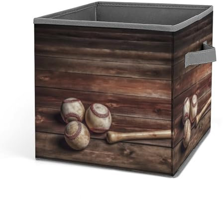 GFLFMXZW Baseball-Aufbewahrungskörbe aus Holz, Schrank-Organizer-System, faltbare Aufbewahrungswürfel mit Griffen, Spielzeugbox, Kleideraufbewahrungskorb, große Kapazität, Aufbewahrungsboxen für