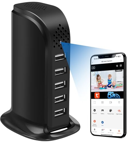 Nisanuki Cámara Espía WiFi, 5G Mini Cámara Oculta Inalámbrica, Micro Cámaras Espias USB Cargador 1080P HD Cámara de Vigilancia Interior Detección de Movimiento Tuyasmart App