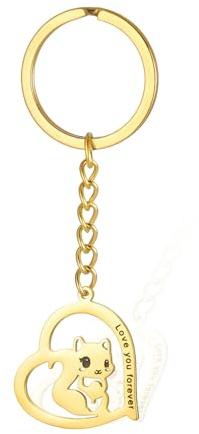 VASSAGO Porte-clés écureuil mignon pour femme et homme en acier inoxydable avec pendentif en forme de cœur écureuil pour clé de voiture, sac à dos, bijoux cadeaux pour les amoureux des animaux