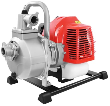 motobomba de agua a gasolina 1,7 CV con motor de 2 tiempos de 1,25 kW, bomba de agua sucia, altura de extracción 30 m, caudal de 10.000 L/H, bomba de alta presión para drenaje/transporte de agua