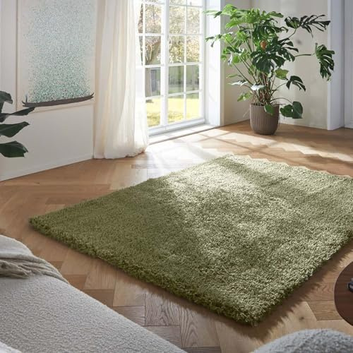 Taracarpet Flokati Teppich Langflor Kuscheliger Shaggy Weich Hochflor Wohnzimmer Schlafzimmer Home deko Modern Flauschig Anti-Rutsch Unterseite Grün 080x150 cm