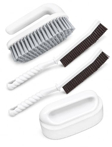 Angootao 4Pcs Multi-Purpose Cleaning & Scrub Brush Set | Comes with Crevice Brush & Scouring Pads, suitable for floor, bathroom & kitchen surfaces
