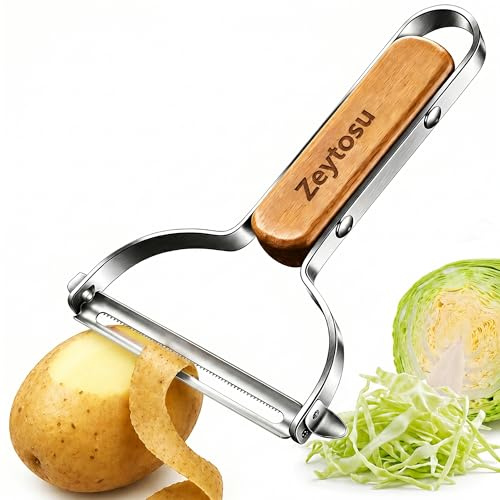 Vegetable Peeler and Cabbage Shredder, Wide Y Peeler for Peeling and Shredding, Stainless Steel Peeler with Comfortable Wooden Handle for Cabbage, Potatoes, Courgettes, Squash and Pumpkin