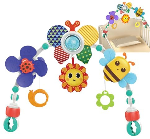 Stroller Arch Toy | Adjustable Activity Play Gym With Hanging Animal Toys Music Box Teether Mirror Windmill For Pram Crib Car Seat Travel | Portable ABS Sensory Development Toy For