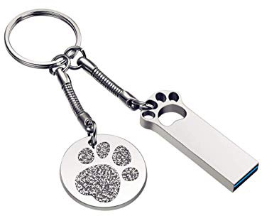FeliSun High Speed Cat Paw Shape USB 3.0 Flash Drive with Key Ring and Protective Bag,Metal Memory Stick U Disk Pen Drive Creative Gift (64GB)