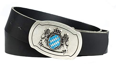 Enzianblau Echtleder Gürtel; Trachtengürtel; Bayerwappen blau-weiß und bayer. Löwen, Sehr edle Schließe, Gürtel passend zur Lederhose (90)