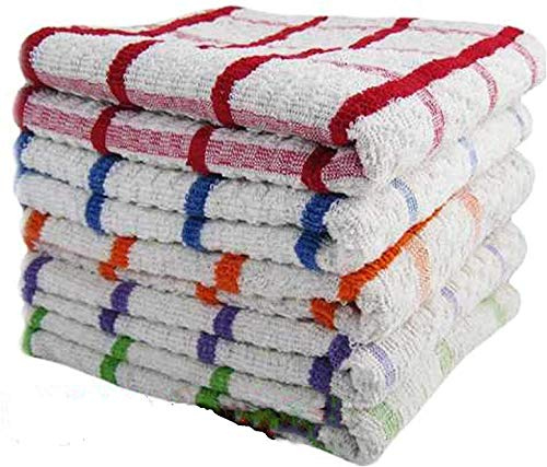 MOLLY MALOU 100% Natural Big Check Cotton Tea Towels Professional Grade Restaurant Bar Catering Kitchen Dish Cloth Large (70cm x 50cm) (6)