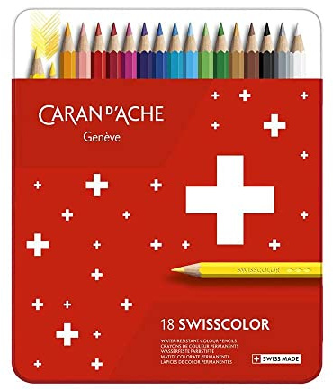 Caran d'Ache d'Ache Swisscolor Metall Etui mit 18 wasserfesten Farbstiften, 1284718, bunt, os