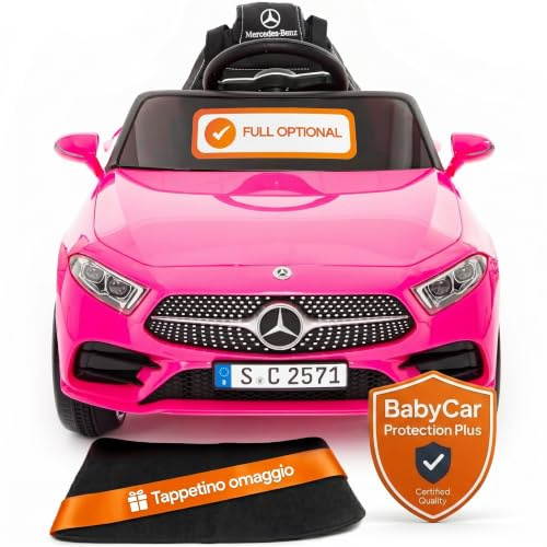 BabyCar Mercedes CLS 350 AMG | Macchina Elettrica per Bambini 12V con 2 Motori 25W | Auto Elettrica Per Bambini Telecomandata, Sedile in Pelle, Porte Apribili, MP3/USB | Licenza Ufficiale | Rosa