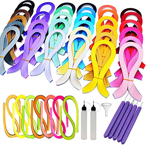 Woohome 52 Stück Papier Streifen Quilling Werkzeug Set, Papier Quilling Set mit 45 Farben 5260 Streifen Quilling Papier und 5 Stück Quilling Pen für Kunsthandwerk, Inneneinrichtung
