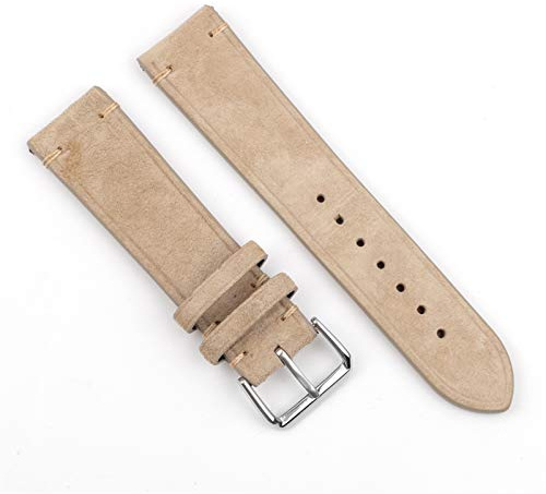 ZXF Uhrenarmband Handgemachte Uhrenband 18mm 20mm 22mm 24mm Vintage Lederband Ersatz Tan Beige Für Männer und Frauen Uhren (Band Color : Beige no Side Wire, Band Width : 20mm)